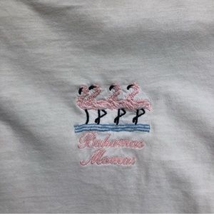 Rare brandy Melville top with flamingo embroidery graphic tee shirt white pink